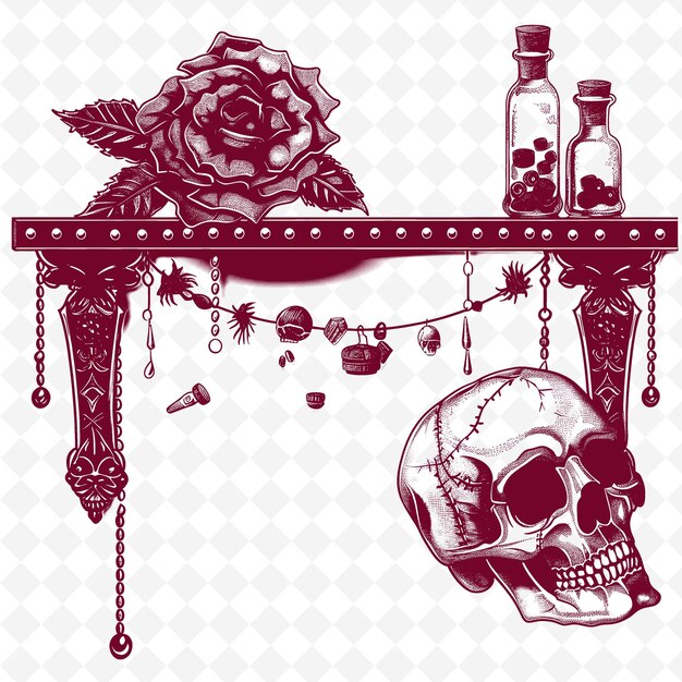 PSD a skull and a bottle of wine are on a table