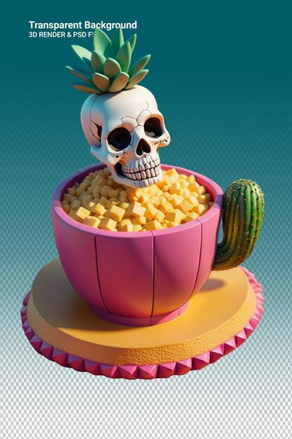 PSD a skull and a cactus are in a bowl with a cactus in it