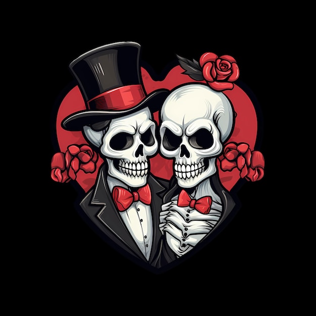 PSD skull couple art illustrations for stickers tshirt design poster etc