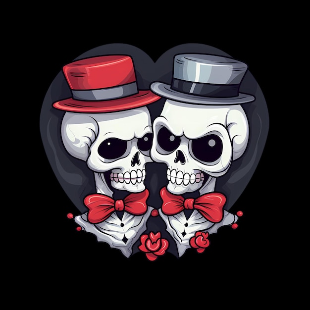 PSD skull couple art illustrations for stickers tshirt design poster etc