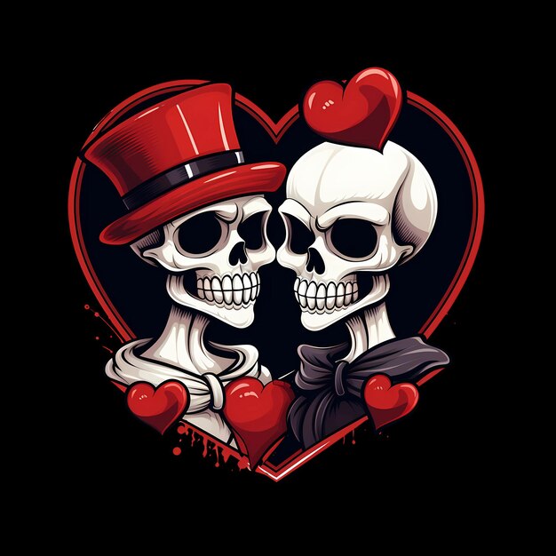 PSD skull couple art illustrations for stickers tshirt design poster etc