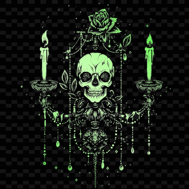 PSD a skull and a cross with a green light and a skull