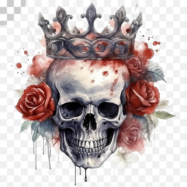 PSD skull crown king watercolor transparent background