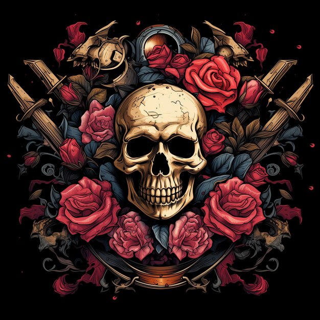 PSD skull dagger rose vector illustration stock illustration