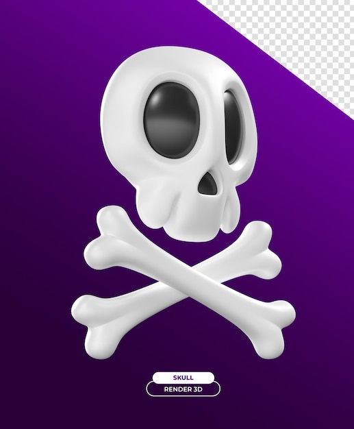 PSD skull head for halloween 3d render cartoon illustration with transparent background