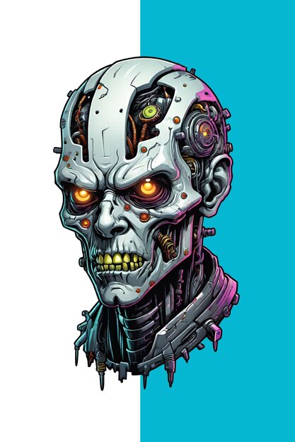 PSD skull head robot cyberfunk illustration