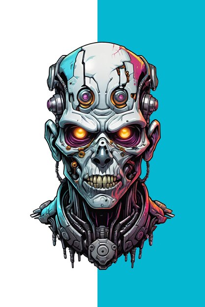 PSD skull head robot cyberfunk illustration