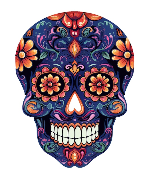 PSD skull illustration with mexicam ornament for celebration day of the dead