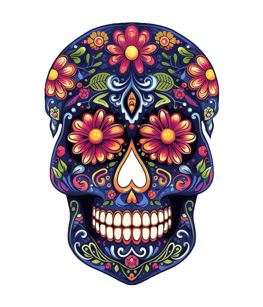 PSD skull illustration with mexicam ornament for celebration day of the dead