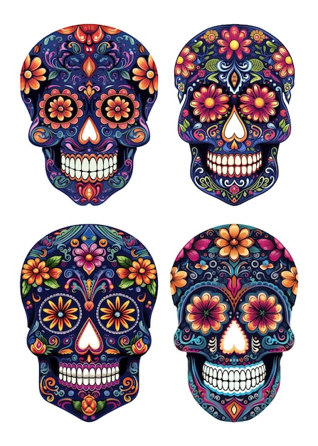 PSD skull illustration with mexicam ornament for celebration day of the dead