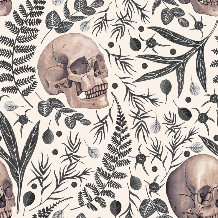 PSD a skull and leaves wallpaper with a skull and leaves and a skull