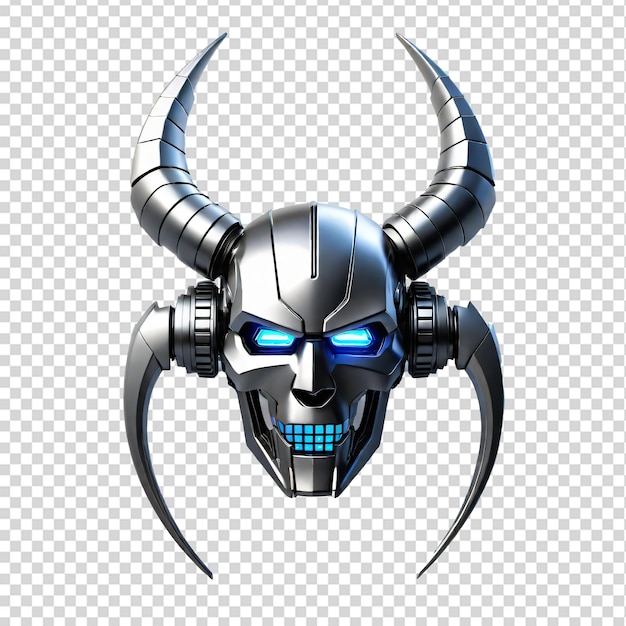 Skull robot with horns isolated on a transparent background