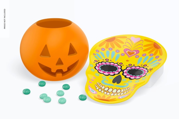 Skull Shaped Plate Mockup with Candies