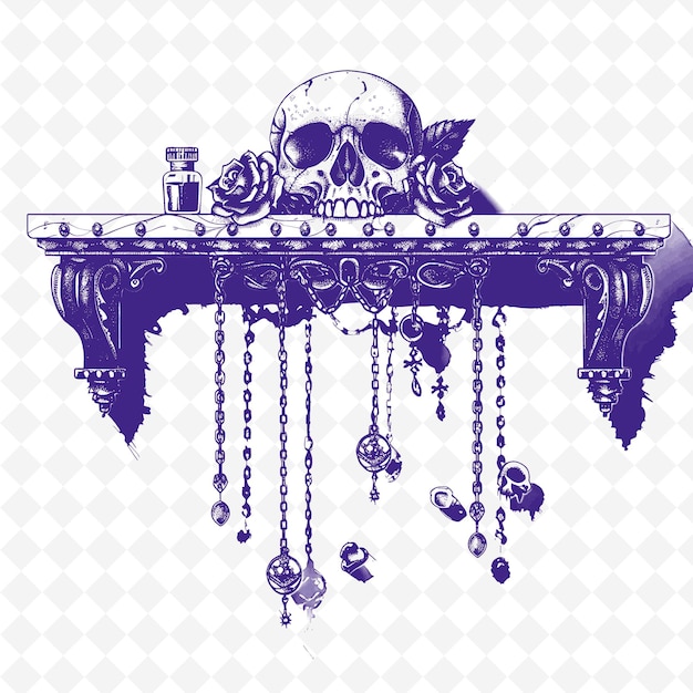 PSD a skull and a skull on a table with a skull and beads