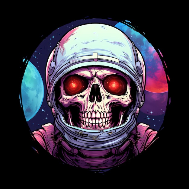 Skull in space art illustrations for stickers tshirt design poster etc