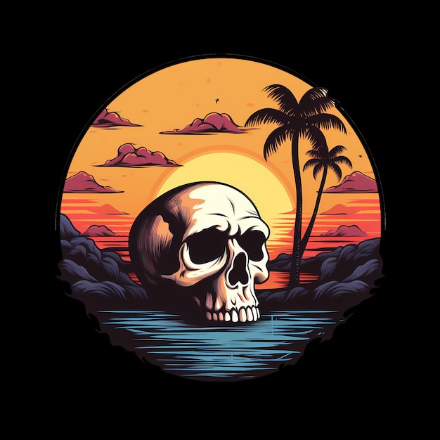 PSD skull sunset art illustrations for stickers tshirt design poster etc