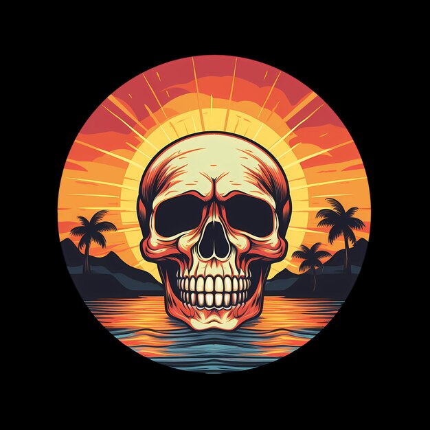 PSD skull sunset art illustrations for stickers tshirt design poster etc