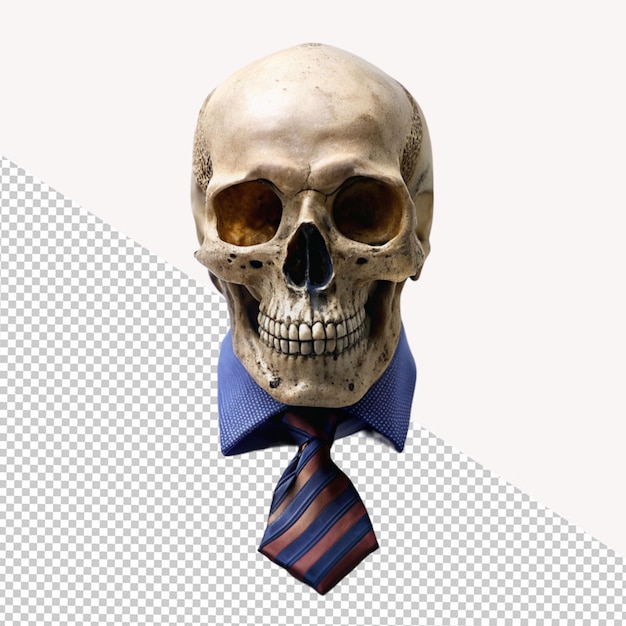 Skull wearing tie on transparent background