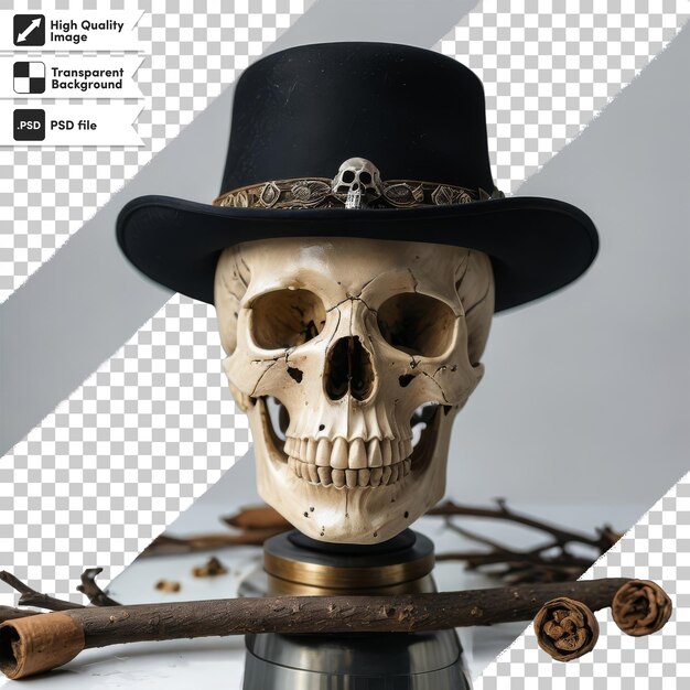 PSD a skull with a black hat and a cross on it