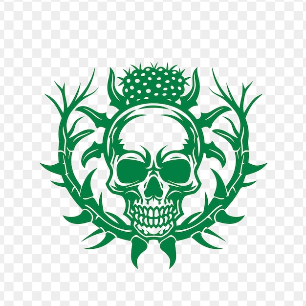 A skull with a crown of thorns on a white background