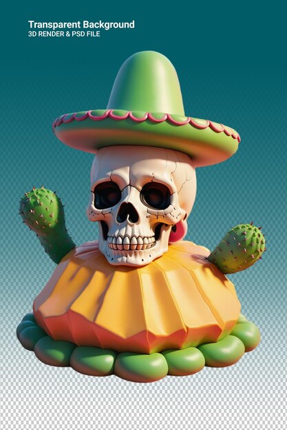 A skull with a green hat and a green band on it