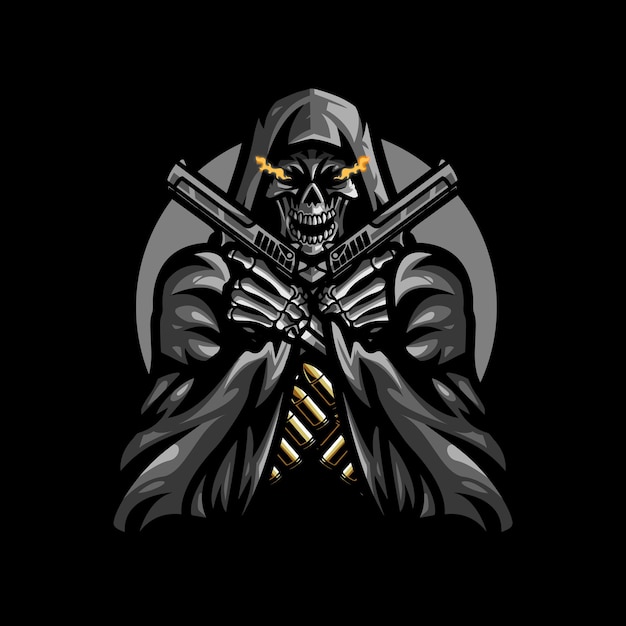 PSD a skull with a gun and a hood on it