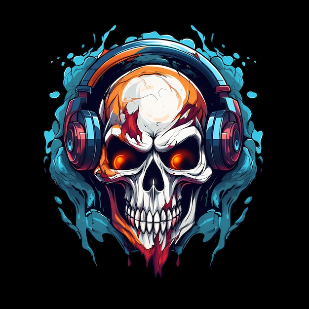 Skull with headphone art illustrations for stickers tshirt design poster etc