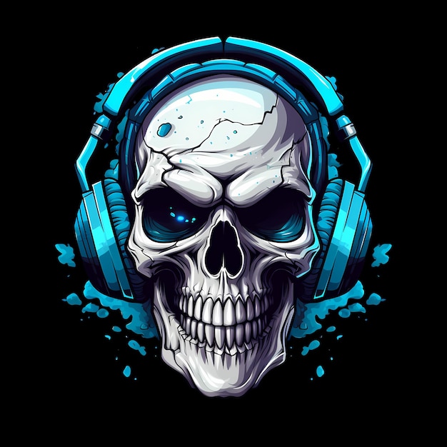 PSD skull with headphone art illustrations for stickers tshirt design poster etc