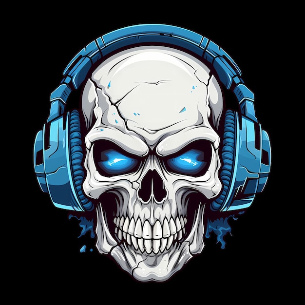 Skull with headphone art illustrations for stickers tshirt design poster etc