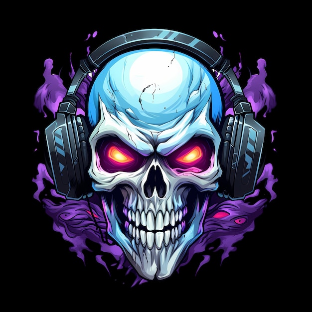 PSD skull with headphone art illustrations for stickers tshirt design poster etc