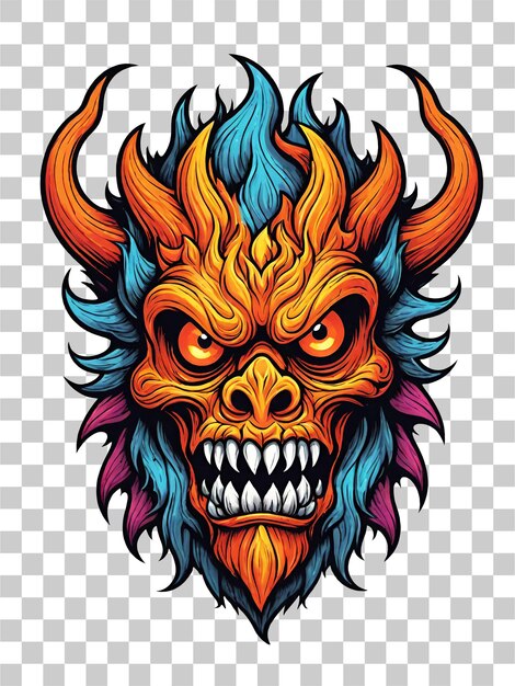 PSD skull with horns and fire flames isolated on transparent background