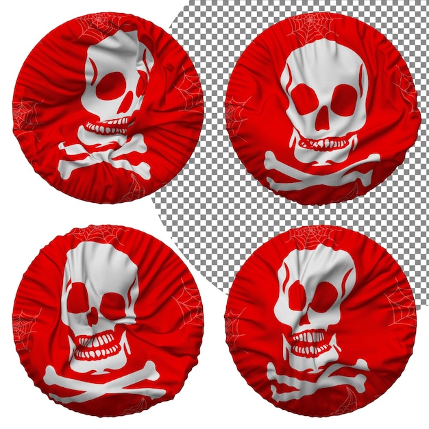 skulls danger sign flag round shape isolated different waving style bump texture 3d rendering