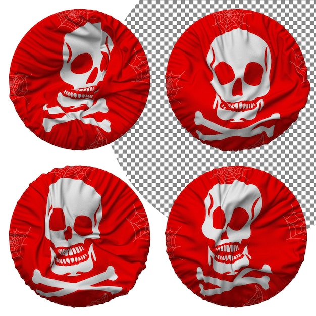 PSD skulls danger sign flag round shape isolated different waving style bump texture 3d rendering