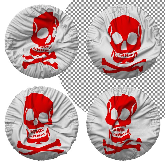 PSD skulls danger sign flag round shape isolated different waving style bump texture 3d rendering