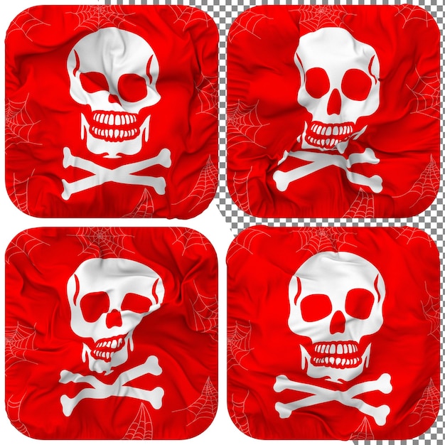 Skulls danger sign squire shape isolated different waving style bump texture 3d rendering