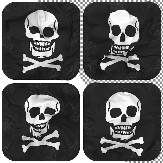 PSD skulls danger sign squire shape isolated different waving style bump texture 3d rendering