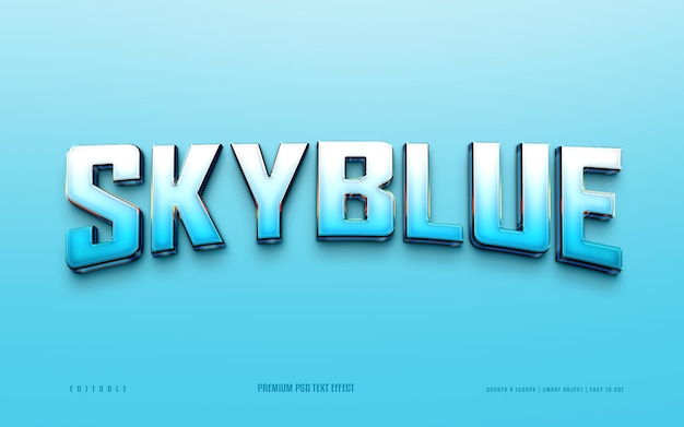 Sky-blue editable premium 3d psd text effect