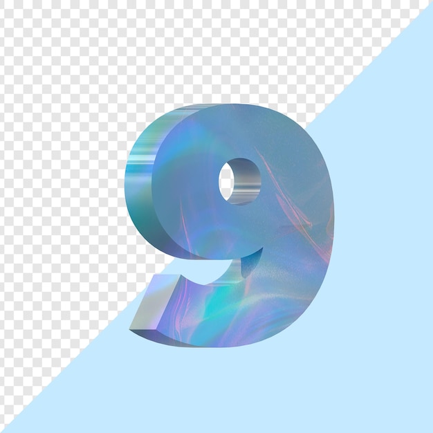 PSD sky blue iridescent number