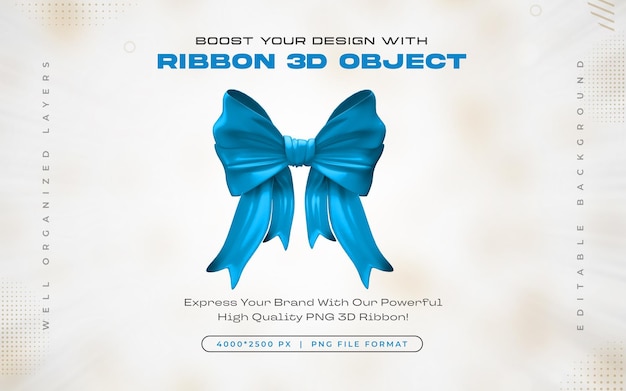 PSD sky blue ribbon icon isolated 3d render illustration