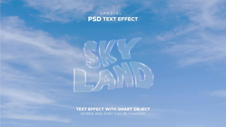 PSD sky land text effect met wolkbubbels