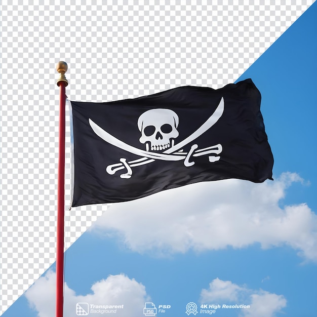 Sky with waving pirate flag isolated