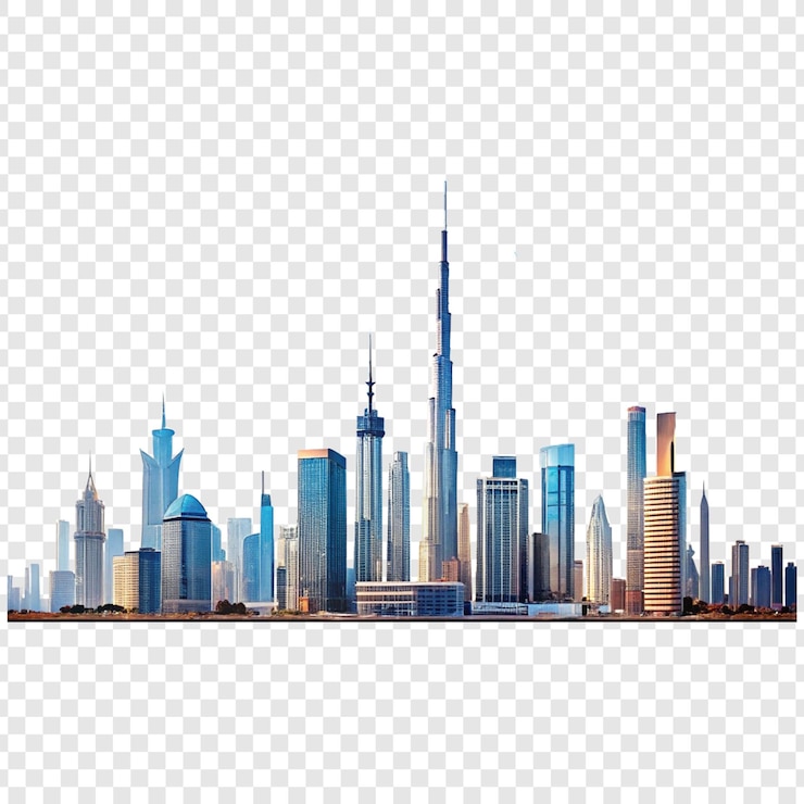 PSD skyline miasta dubaju izolowany na przezroczystym tle