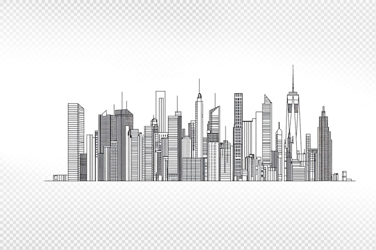 PSD skyline stadsgebouwen lijn illustratie geïsoleerd
