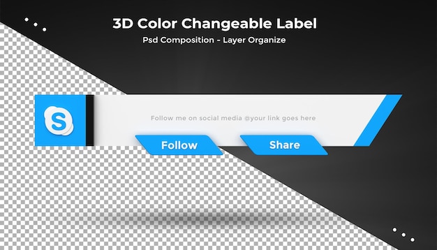 PSD skype connect us on social media lower third 3d design render icon badge