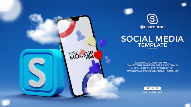 PSD modello di social media skype con unisciti a noi indirizzo