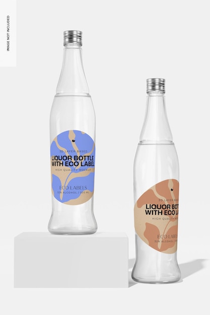 Slanke drankflessen met Eco Label Mockup, vooraanzicht