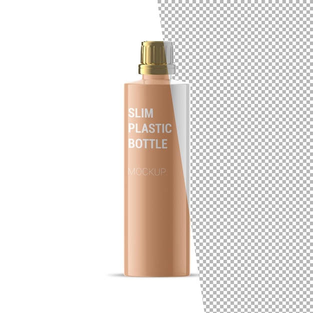 Slanke plastic fles cosmetica met gouden essentiële dop Mockup