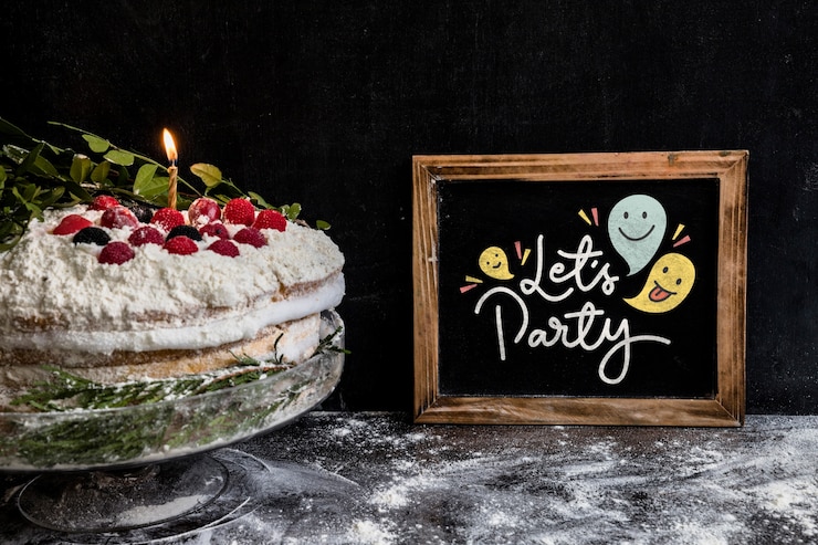 PSD slate mockup with birthday cake