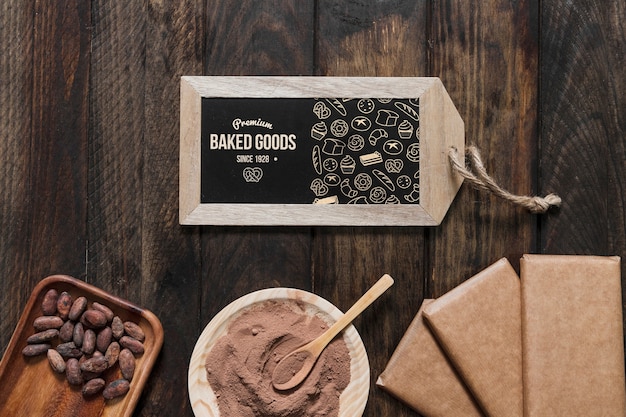 PSD slate mockup con il concetto di cioccolato