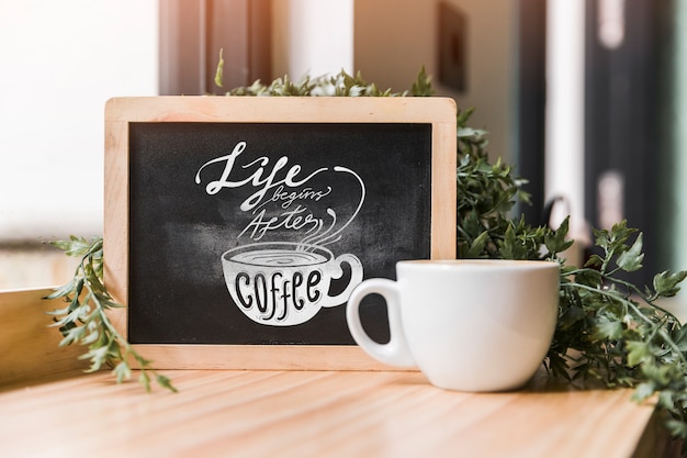 PSD slate mockup with coffee concept